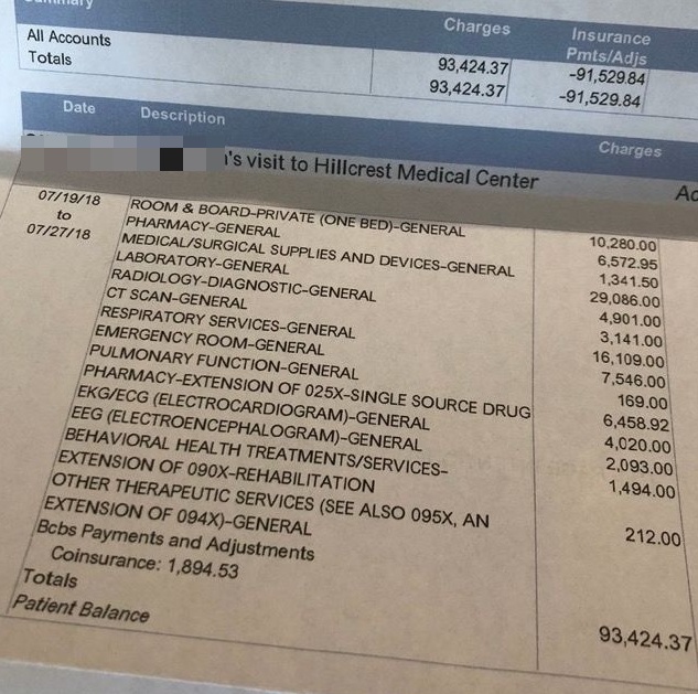 Showing the hospital costs of an American