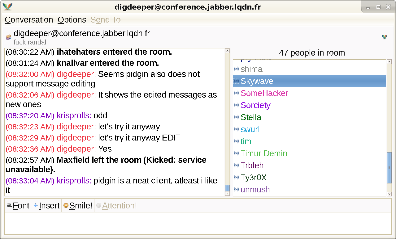 Pidgin MUC window screenshot